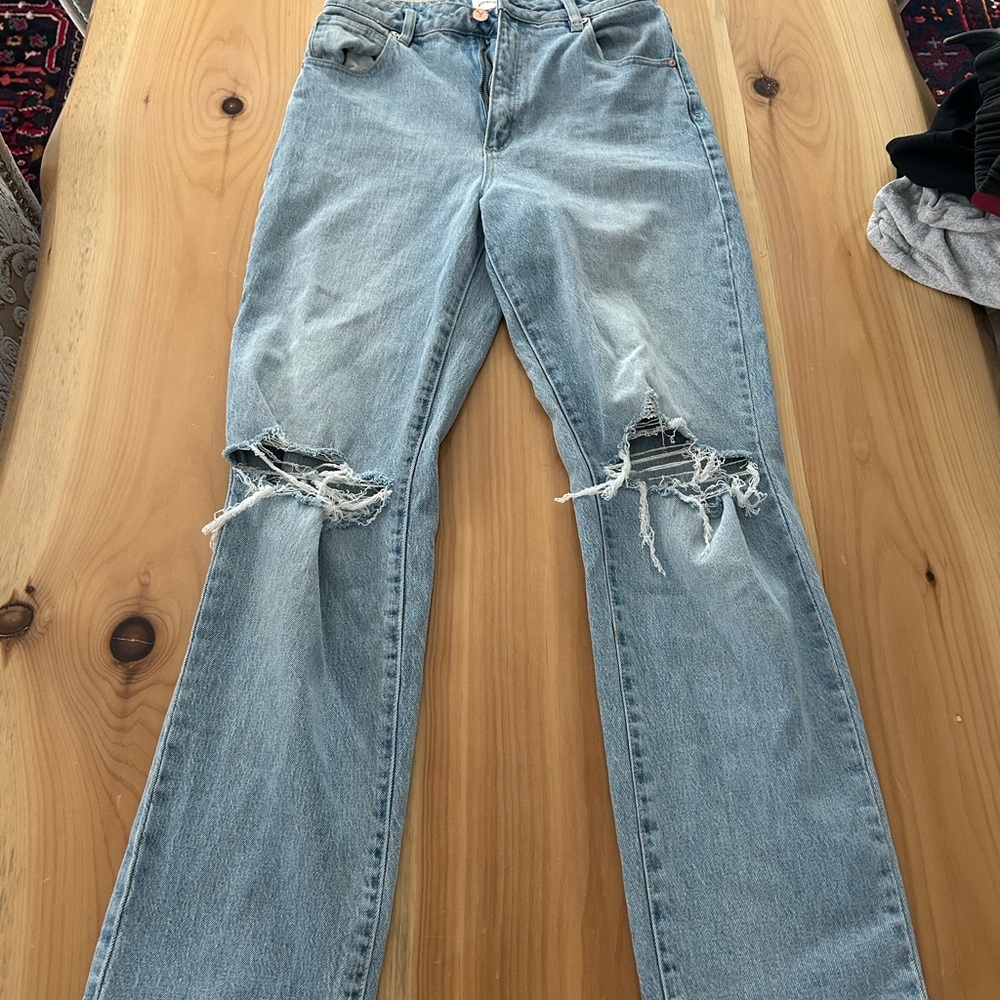 Abrand Light Blue Distressed Straight Leg Jeans